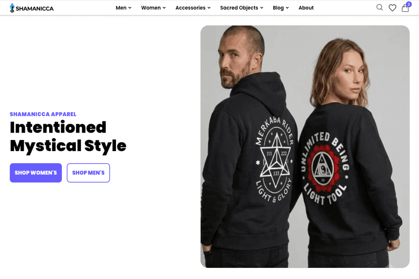Shamanicca e-commerce hero design by Magneto Marketing