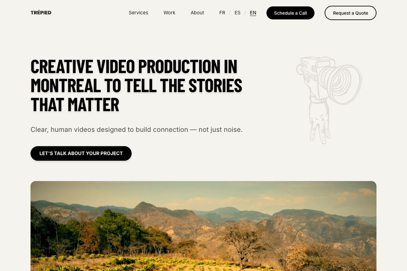 Trepied homepage for a creative video production studio in Montreal